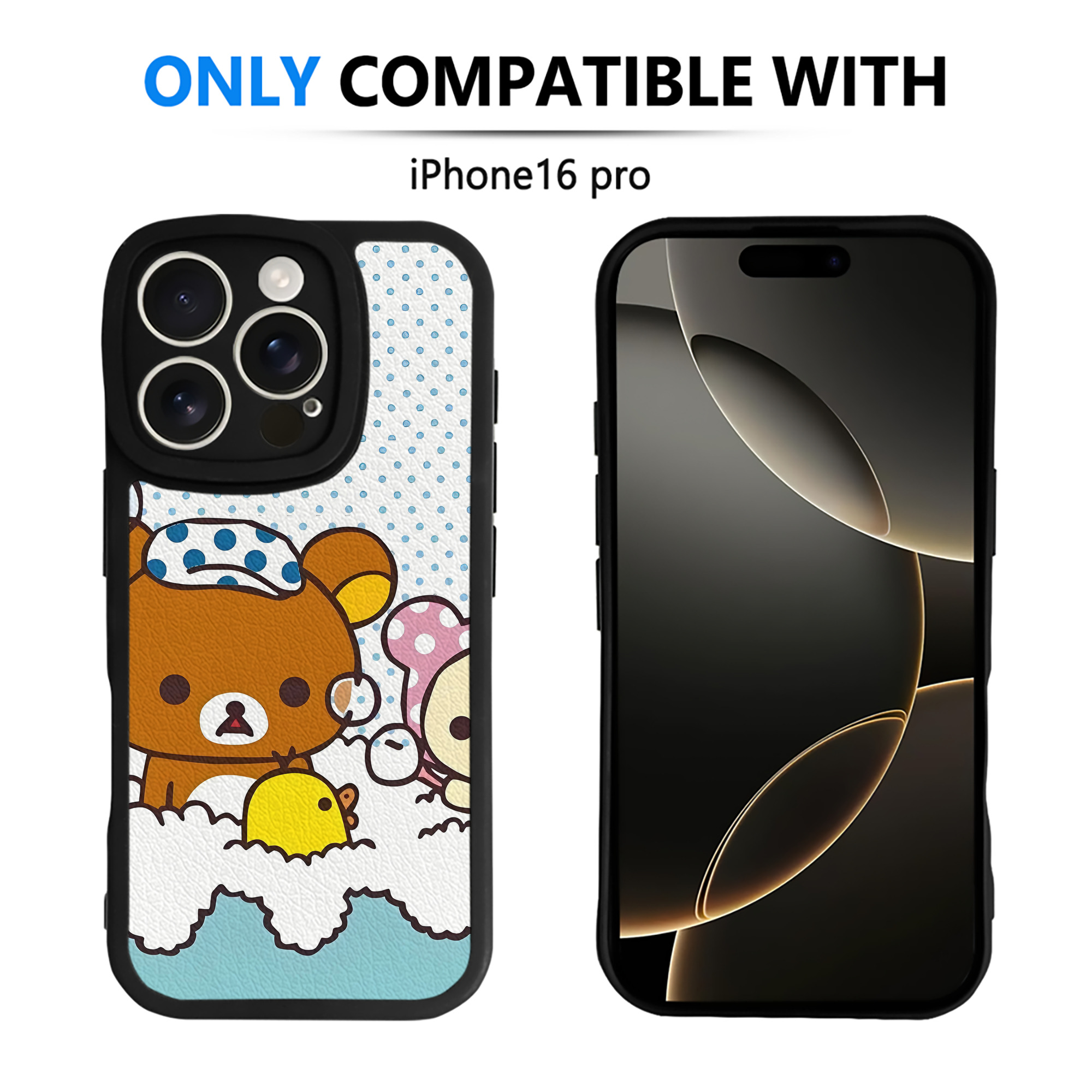 （画像用） リラックマ リラックマ キイロイトリ Rilakkuma Korilakkuma Kiiroitori 【iPhone 16シリーズ対応】シリコンスマホケース（レザー調） 材質：シリコン